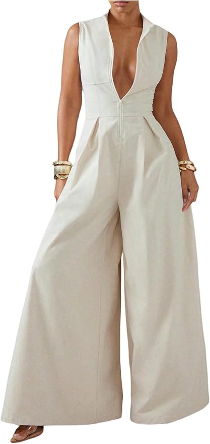 Zipper Front Mock Elegant Jumpsuit